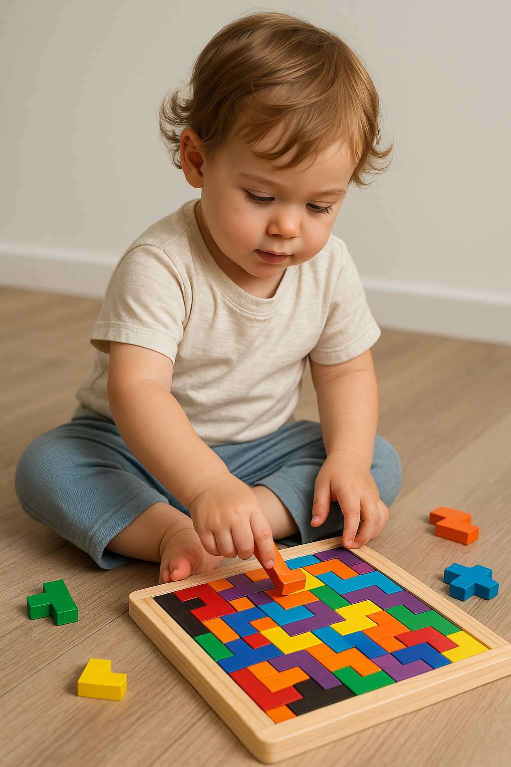 Wooden Tetris Puzzle Board