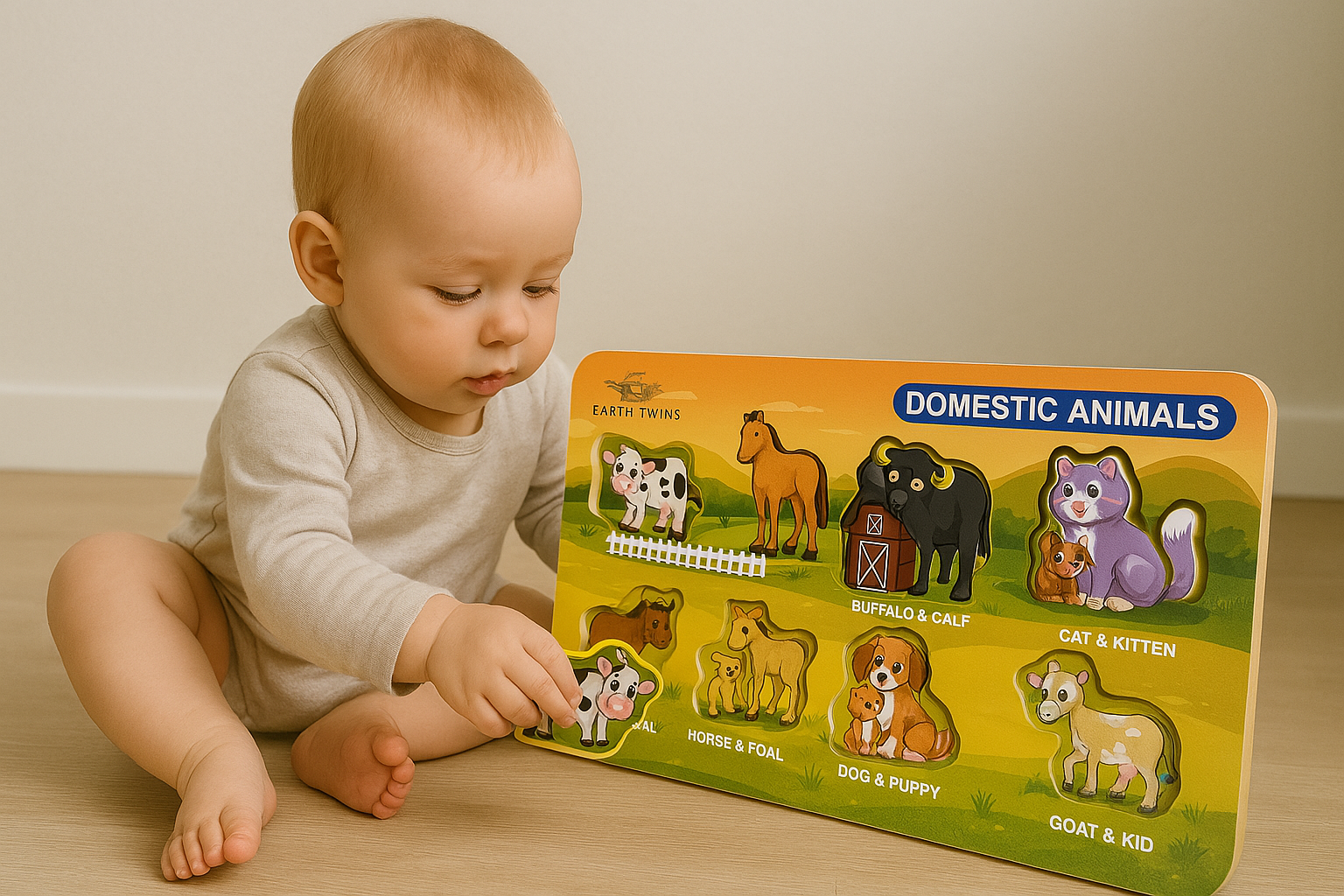 Domestic Animals Wooden Peg Puzzle