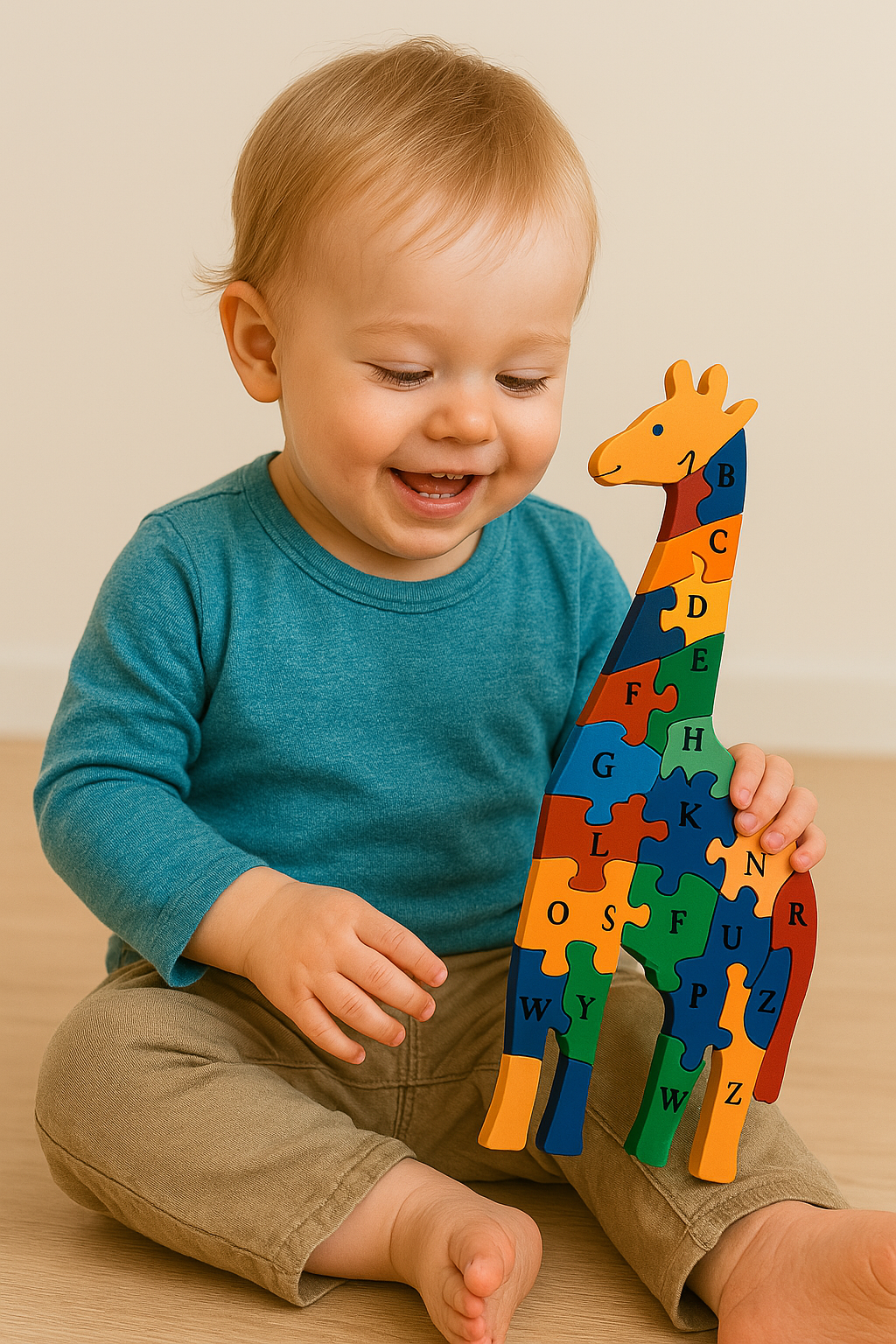 Wooden Giraffe Alphabets & Number Puzzle