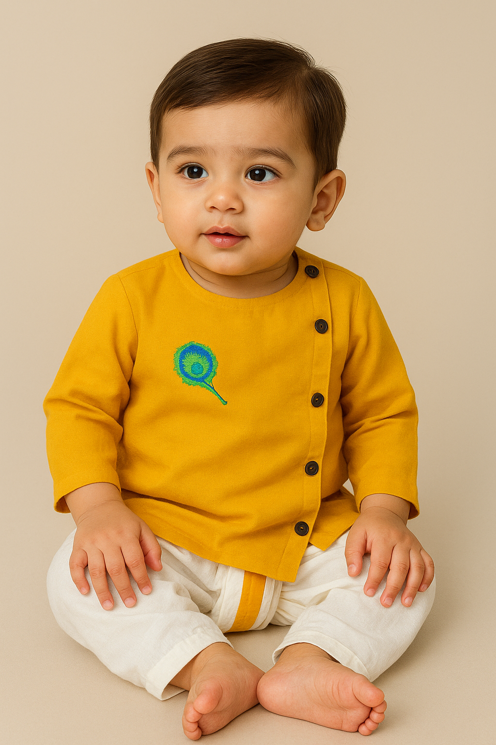 Peacock Bliss Ochre Baby Dhoti Kurta Set