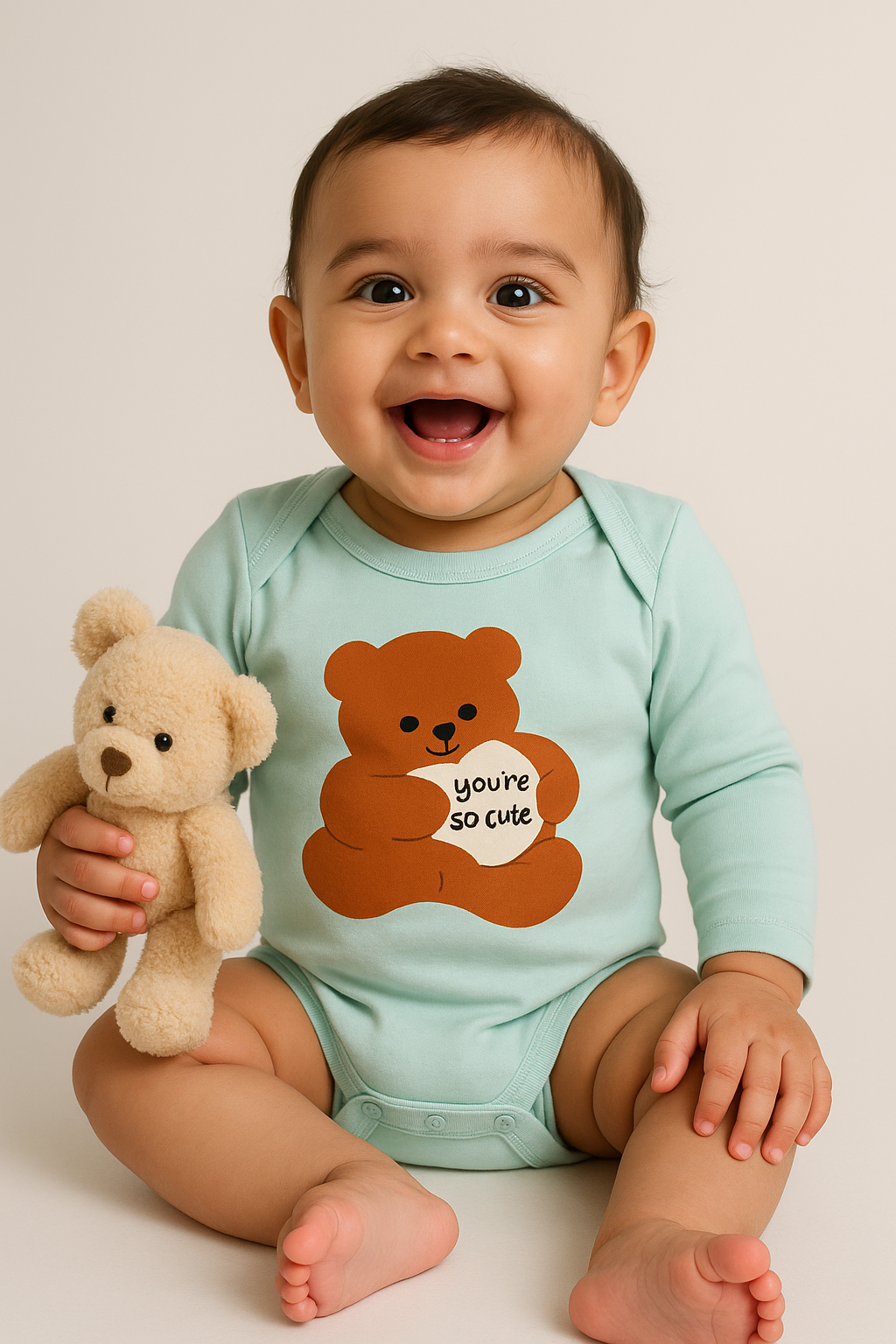 Pastel Green Cotton Jersey Envelope Neckline Onesie