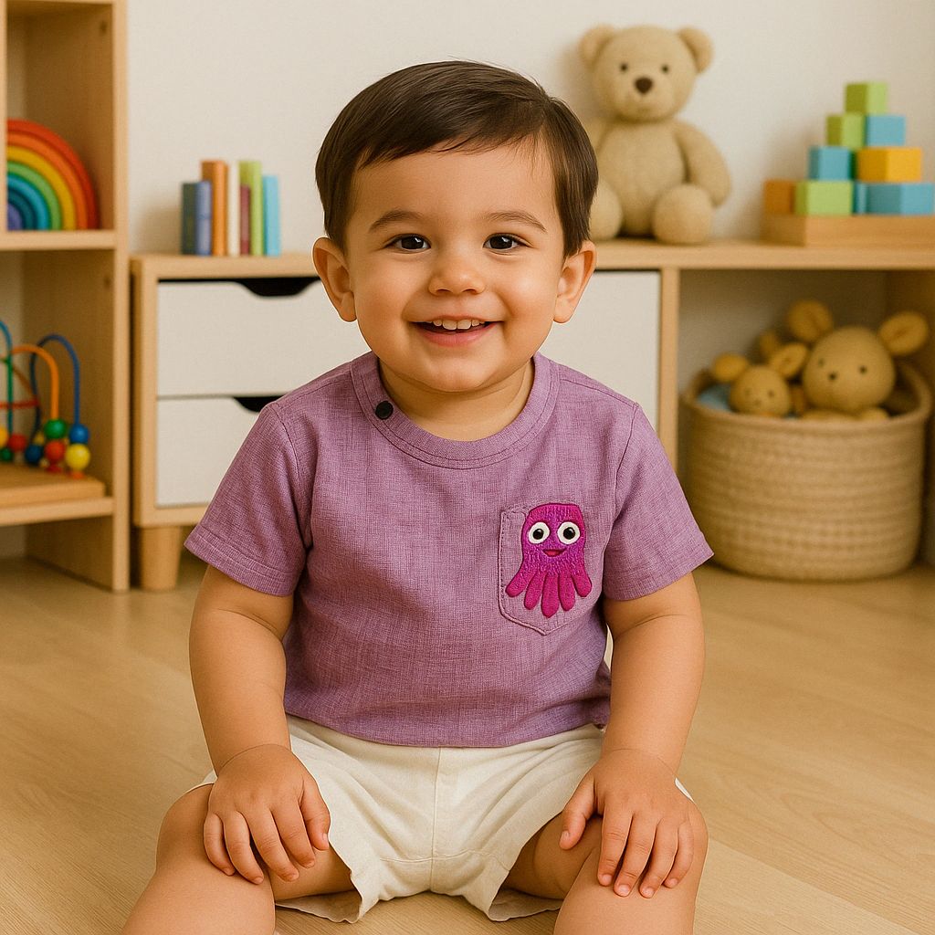 Purple Top & White Shorts Baby Set