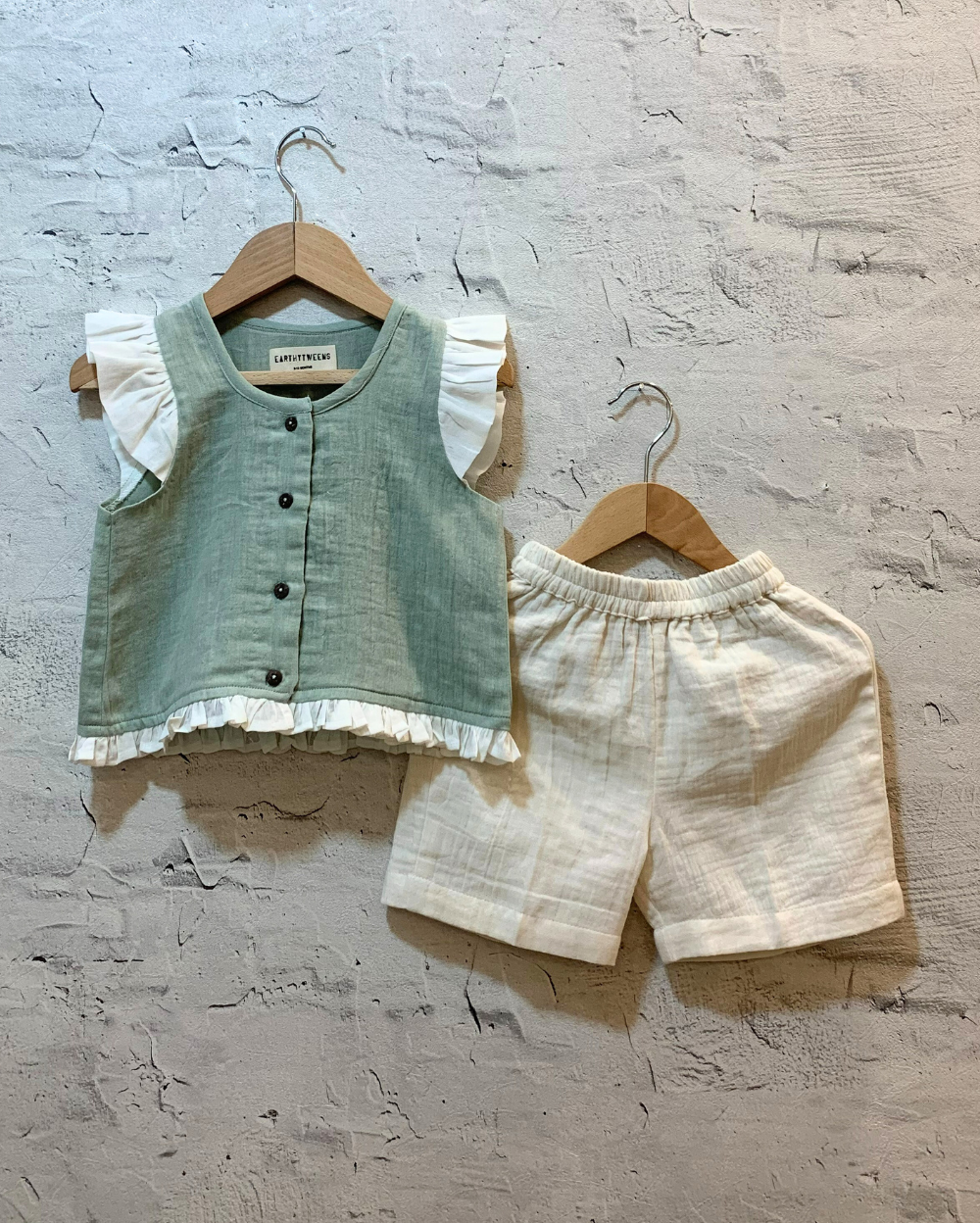 Abstract printed top & white shorts Baby Set