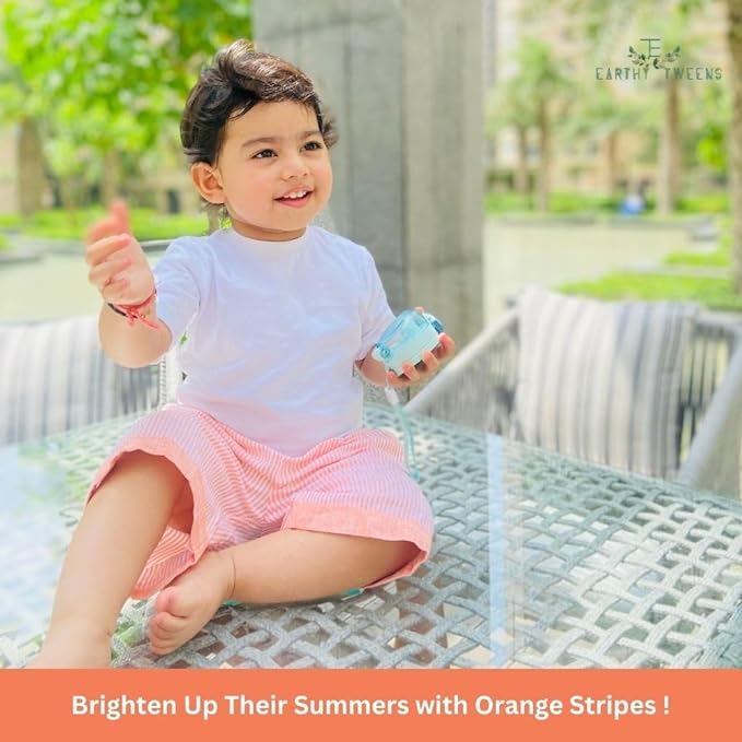 Orange Striped Pleated Shorts